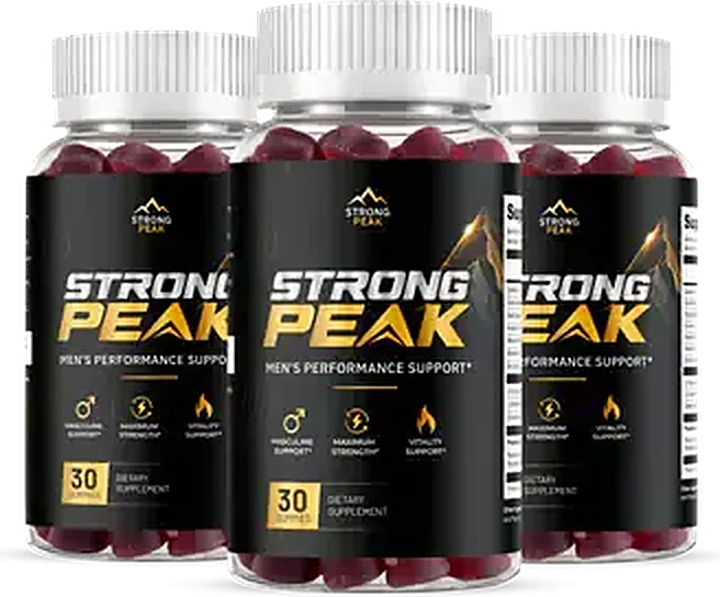 Three bottles of Strong Peak men's performance gummies